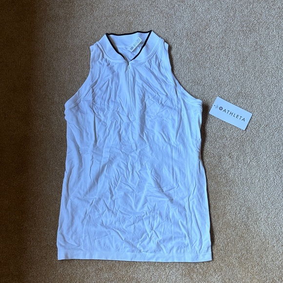 Athleta Tops - Athleta White Sleeveless Zip-Front Tank with Black Trim